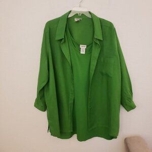 Bridgewater Studios Kelly Green Linen/Cotton Set: Shirt, Tank Top Size 26/28 EUC